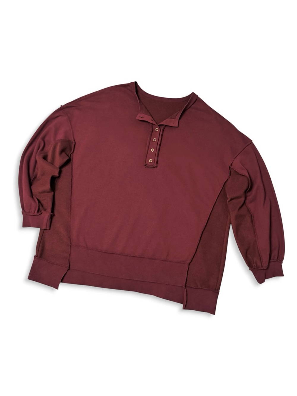 Oversized Henley Sweatshirt Asymmetrical Hem Burgundy EUC - Picture 10 of 10